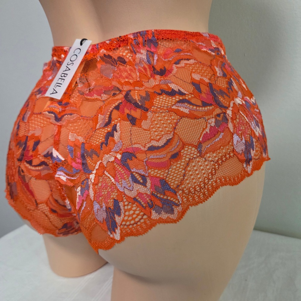 Cosabella Paradiso V Hipster‎ Sicilian Orange Floral Lace Panties XL